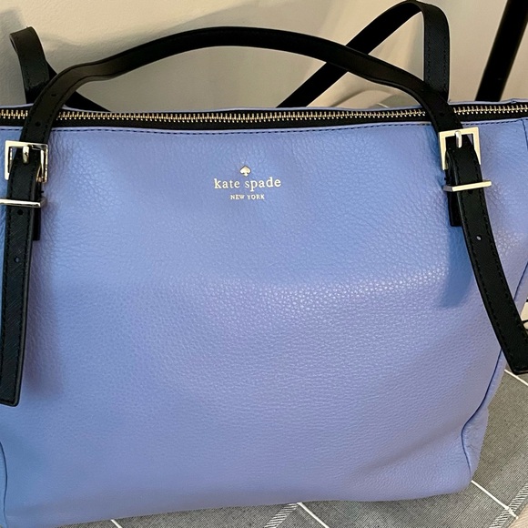 Kate Spade New York Emma Lane Maya Saffino Leather Tote Thistle Blue EXCELLENT - Picture 9 of 10